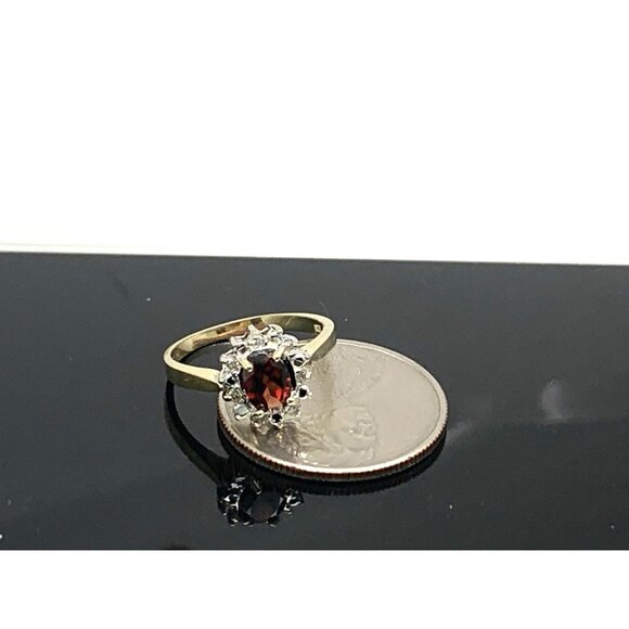 Red Gemstone Diamond Cocktail Ring 10k Yellow Gold Women's Estate Size 6.25 - Picture 11 of 13